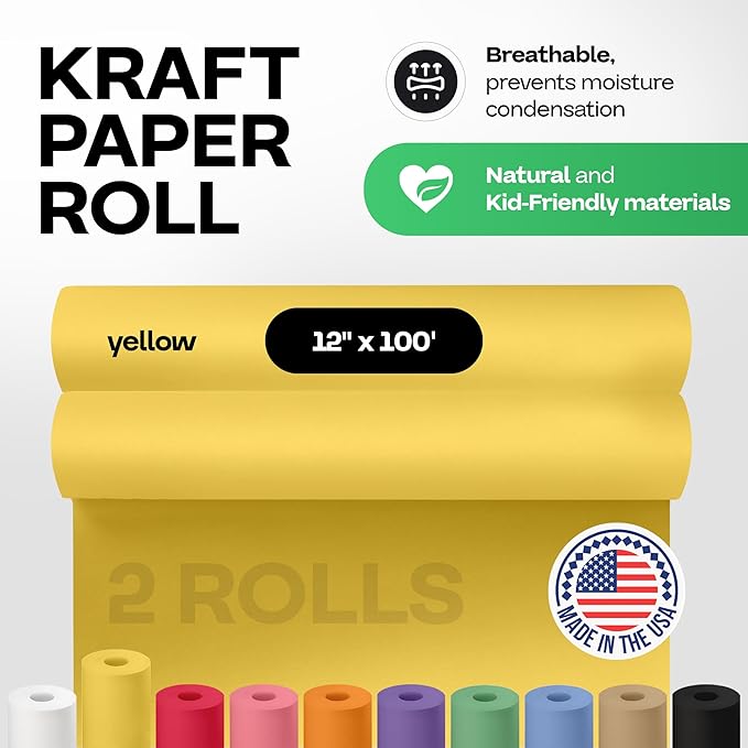 12" x 1200" Yellow Kraft Paper Roll, Kids' Arts & Crafts, School Projects - Image 2