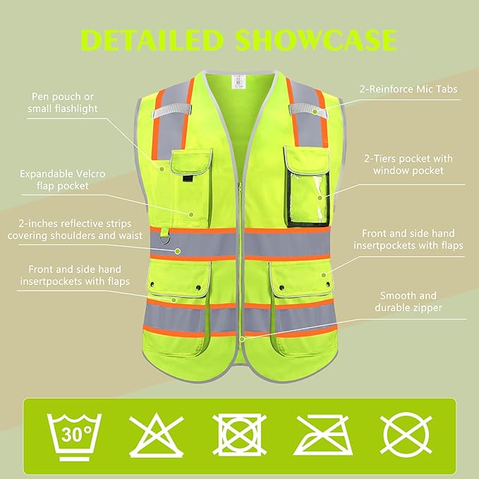 Reflective Safety Vest for Men Women, High Visibility Safety Vest - Image 3