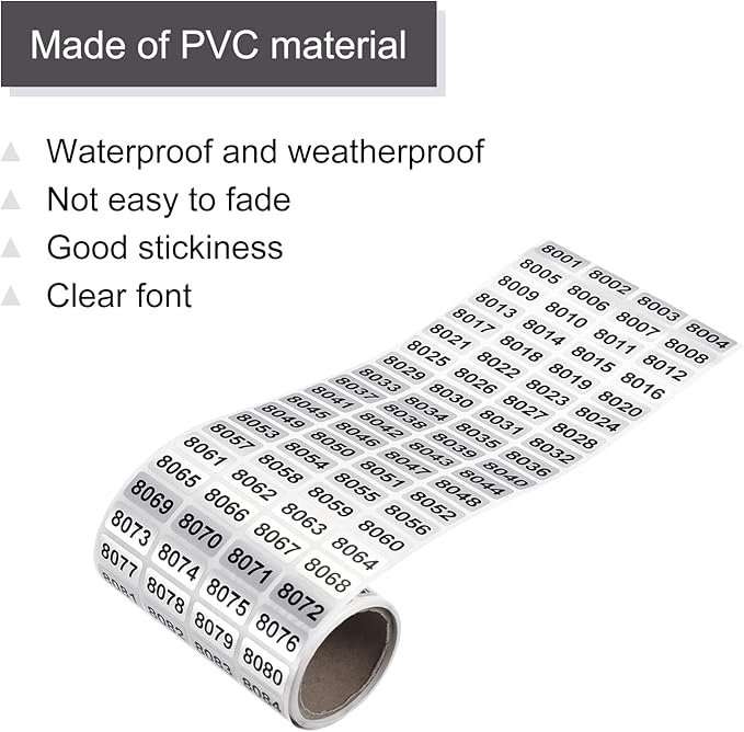 MECCANIXITY 8001 to 9000 Consecutive Number Stickers Inventory Label Black - Image 3