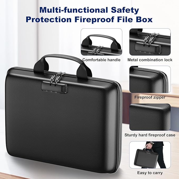 Fireproof Document Box, Hard Case Fireproof File Organizer Box - Image 6