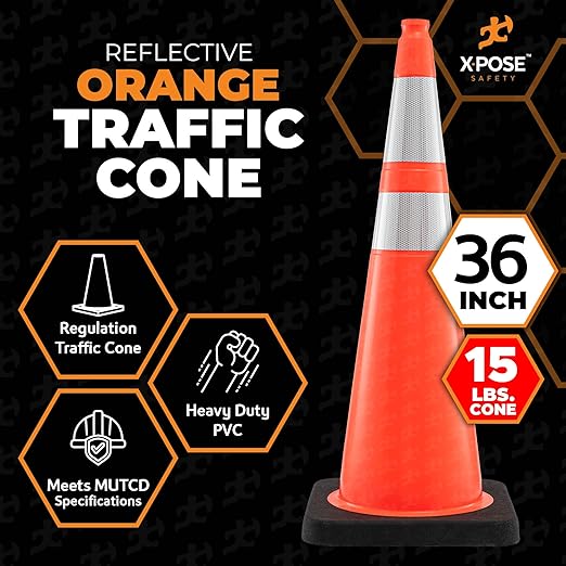 Xpose Safety 36 Inch Orange Traffic Cones Heavy Duty 15lb - Image 3