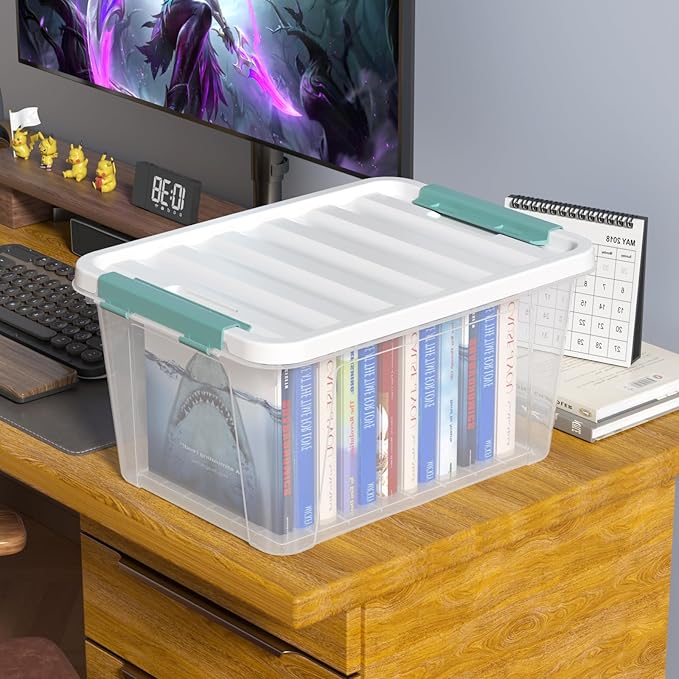 6 Packs Plastic Latch Boxes, 20 L Clear Stackable Storage Container Bin - Image 6