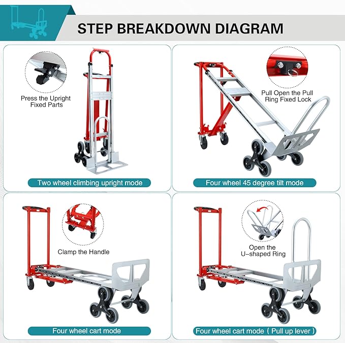 3 in 1 Industrial Convertible Hand Truck Dolly, 1000 LBS Capacity Aluminum Hand - Image 4