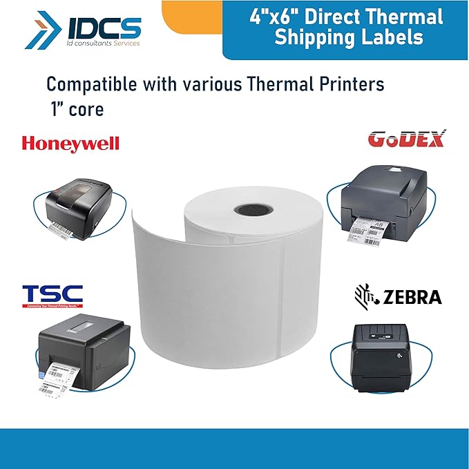 IDCS 4"x6" Direct Thermal Shipping Labels, 1250 Labels/5 Rolls, Perforated - Image 5