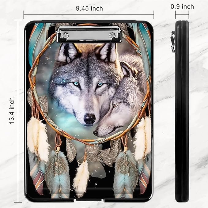 Dream Catcher Wolf Heavy Duty Foldable Plastic Storage Clipboard - Image 2
