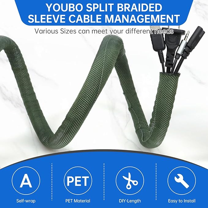 Split Braided Cable Sleeve，Flexible Wire Loom Tubing, Automotive Cord Protector - Image 2