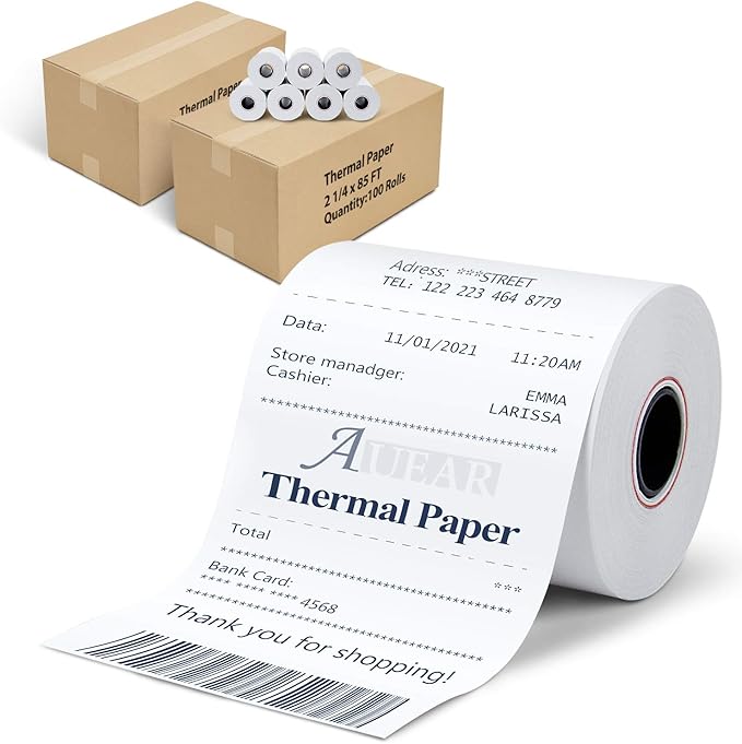 AUEAR, Thermal Cash Register POS Paper Rolls, 2 1/4" x 85' by AUEAR