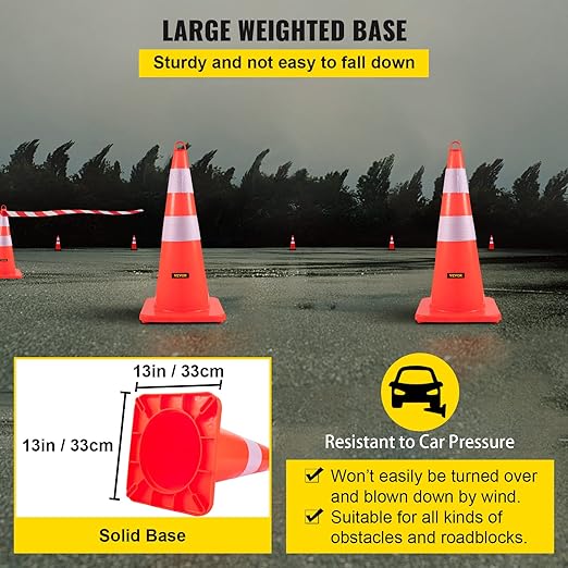 VEVOR Safety Cones, 6 x 28" Traffic Cones, PVC Orange Construction Cones - Image 5