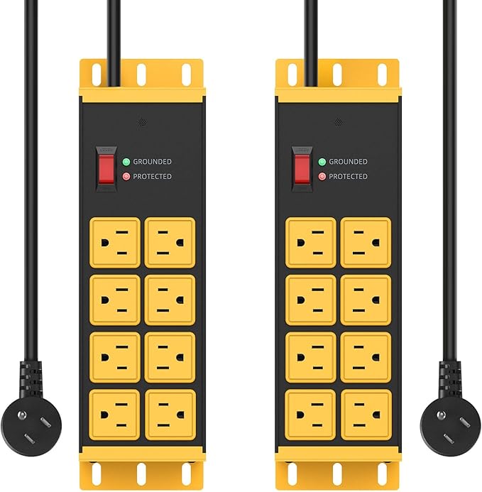 HHSOET 2 Pack Heavy Duty Power Strip 8 Outlets, Metal Wall Mount Outlet Strip by HHSOET