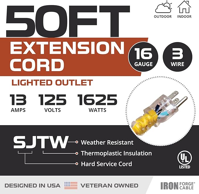 Iron Forge Cable Weatherproof 50 Ft Outdoor Extension Cord - Image 2