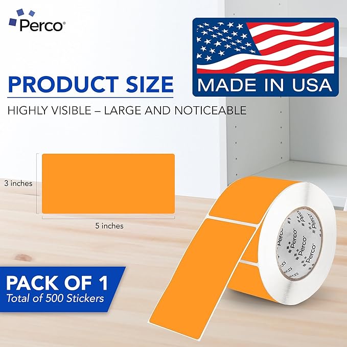 Perco Fluorescent Orange Labels 3x5 Inch 500 Stickers/Roll - Image 2