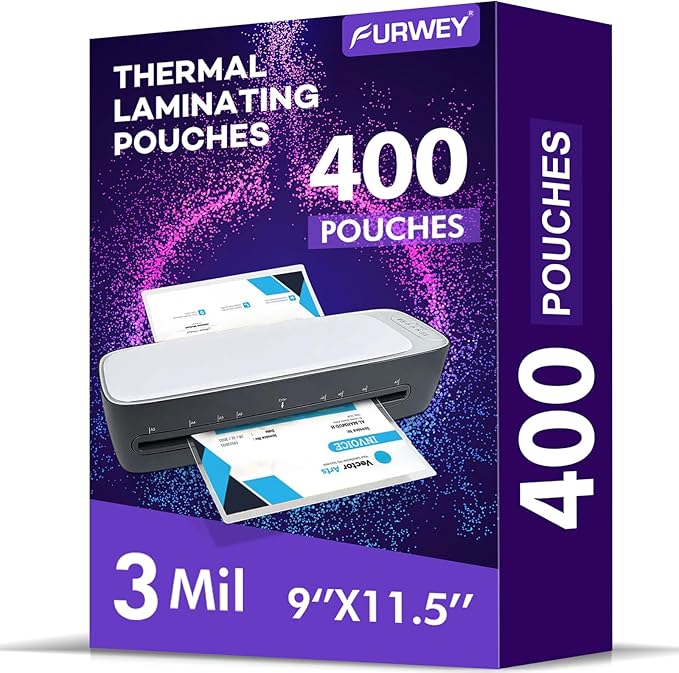 400 Pack Laminating Sheets, Holds 8.5 x 11 Inch Sheets, 3 mil, 9 x 11.5 Inches by FURWEY