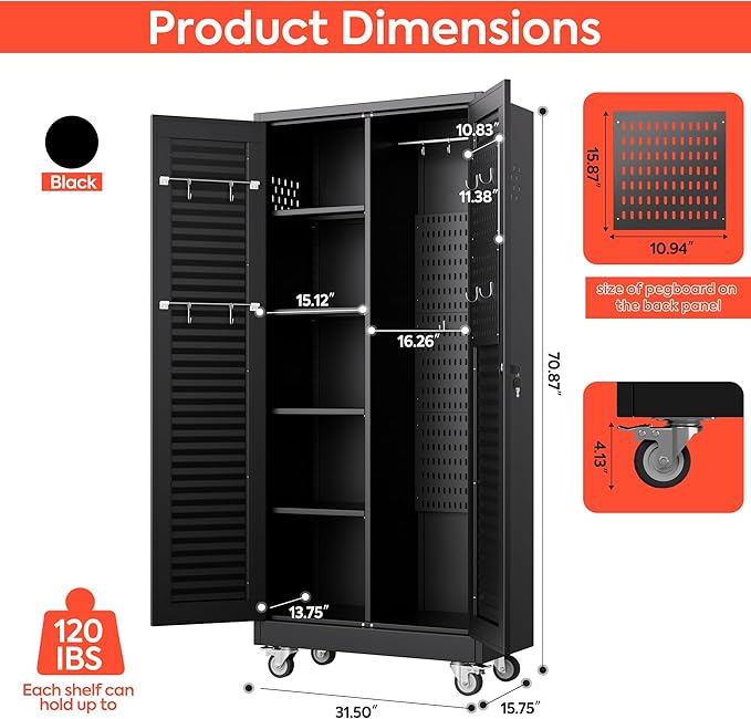 Aobabo Metal Broom Closet Storage Cabinets, Steel Mop and Broom Cabinet - Image 3