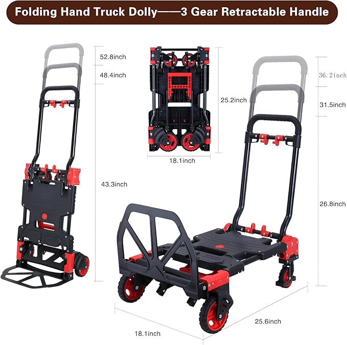 2-in-1 Folding Hand Truck Dolly 330LB Load Carrying, Hand Truck Foldable Dolly - Image 3