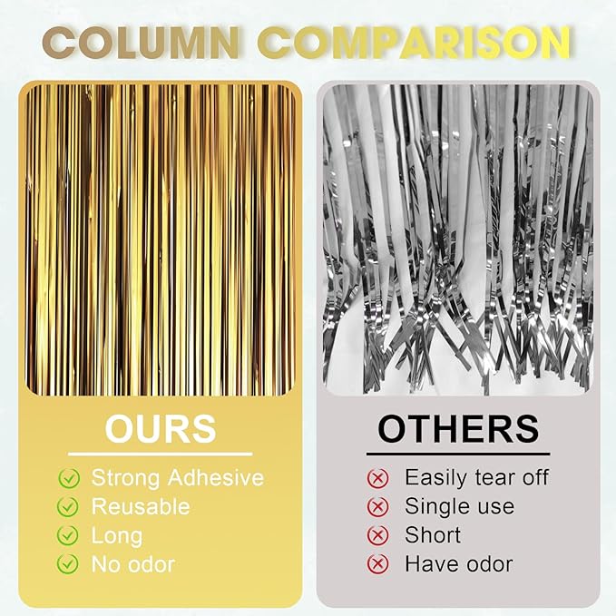 3 Pack 3.3 x 8.2 ft Matte Gold Foil Fringe Backdrop Curtains, Tinsel Streamers - Image 4