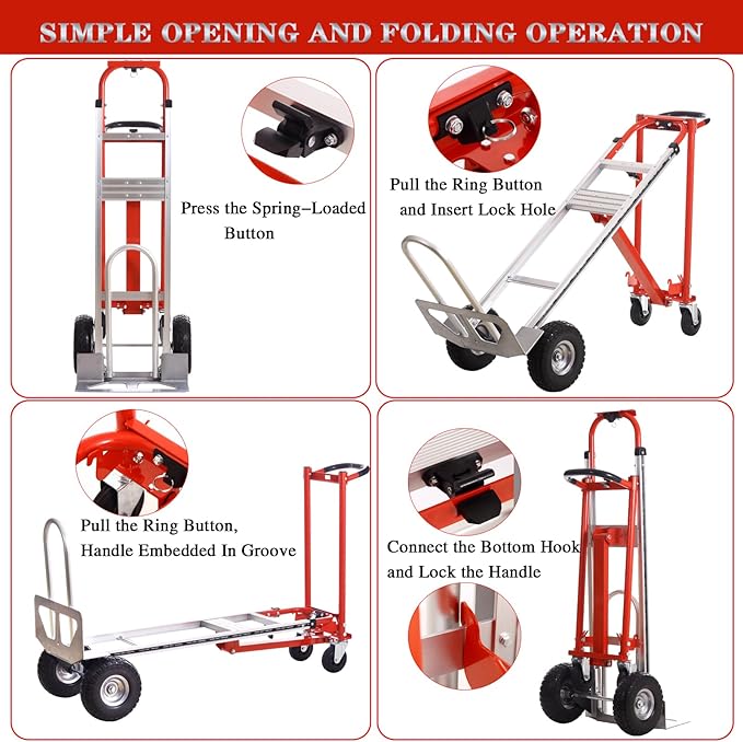3-in-1 Industrial Aluminum Dolly Hand Truck, Convertible Hand Truck Dolly - Image 5