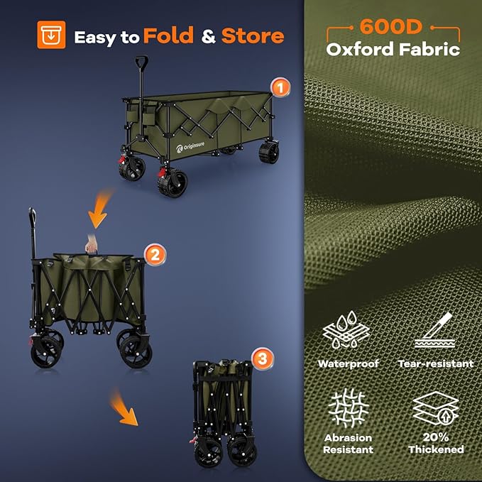 48" L Collapsible Wagon Cart Foldable, 560lbs Weight Capacity 300L Heavy Duty - Image 9