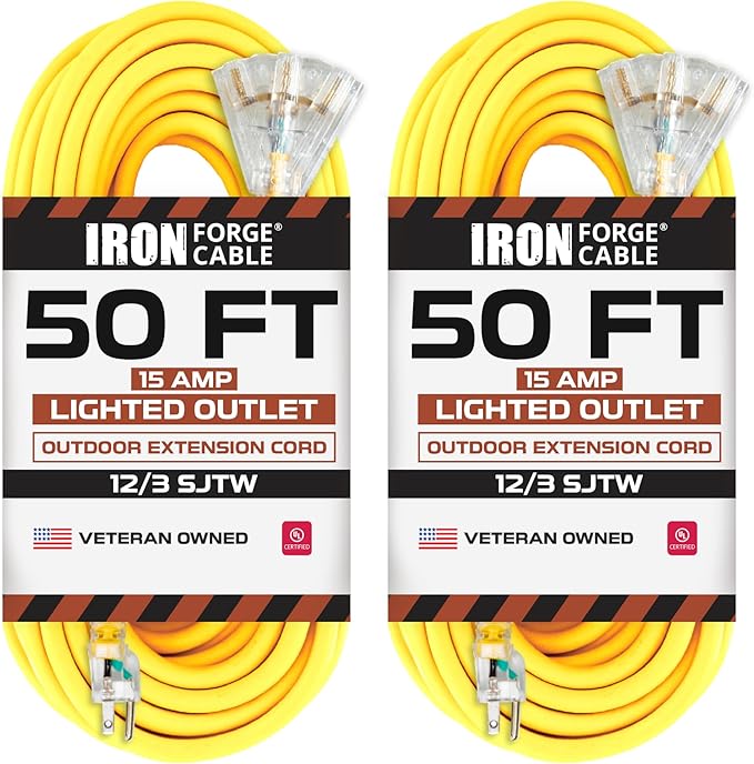 Iron Forge Cable 2 Pack 50 Foot Lighted Outdoor Extension Cord by IronForgeCable
