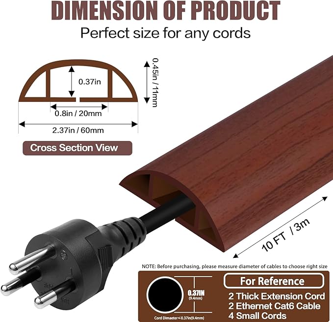 Floor Cord Cover Cavity 0.8"x0.37" Self Adhesive Cord Hider, 10FT Low Profile - Image 2