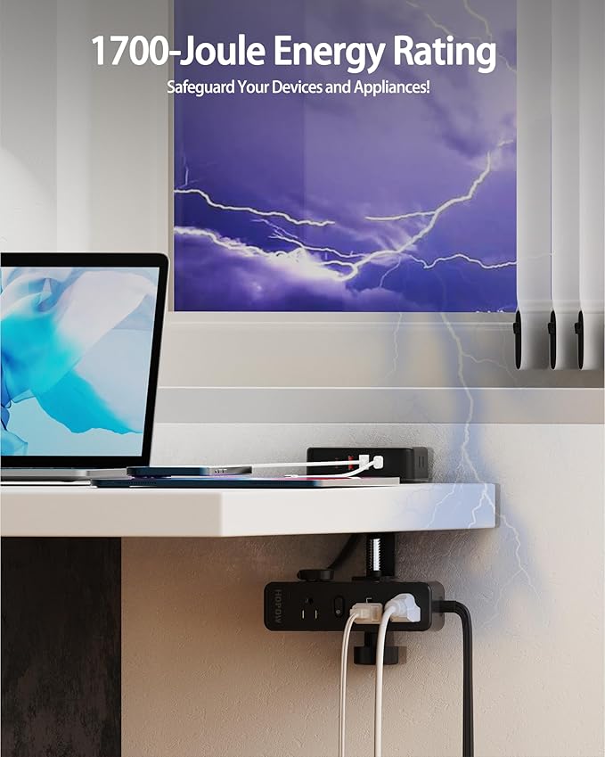 Dual Layer Desk Clamp Power Strip, Desktop Edge Mount Charging Station - Image 4