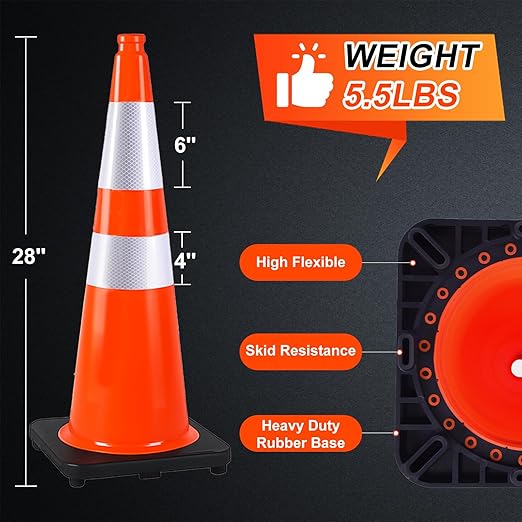 28" Orange PVC Construction Cones - Image 2