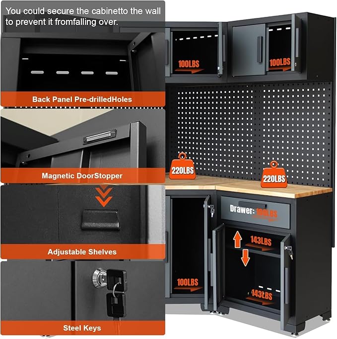 Garage Storage Cabinet System 8-Pcs Garage Cabinets and Storage System Corner - Image 5