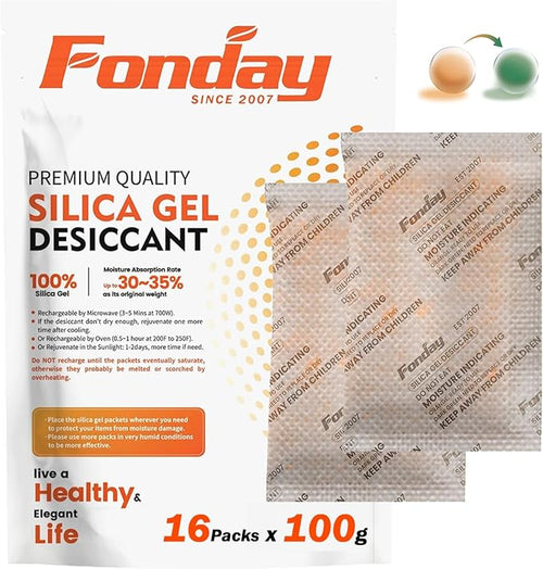 16Packs x 100Gram Fonday Rechargeable Silica Gel Desiccant Packets Food Grade by Fonday