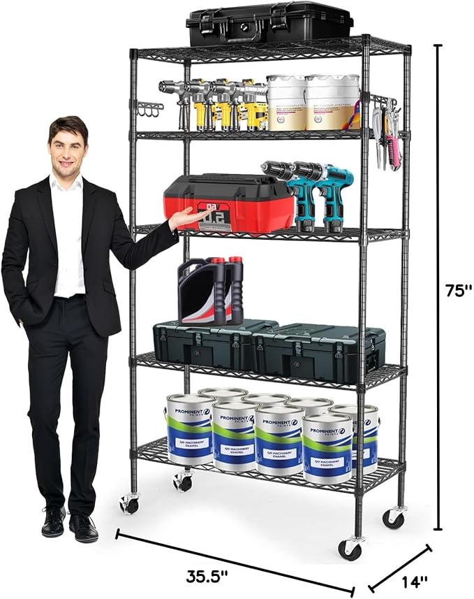 YNN Storage Shelves, 1750Lbs 5 Tier Heavy Duty Metal Rolling Shelving Unit - Image 3