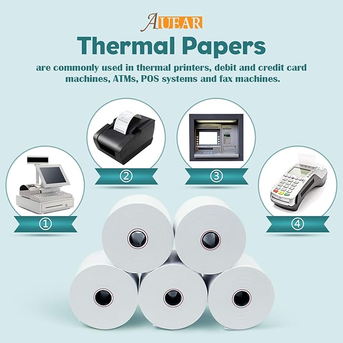 AUEAR, Thermal Cash Register POS Paper Rolls, 2 1/4" x 230' - Image 4