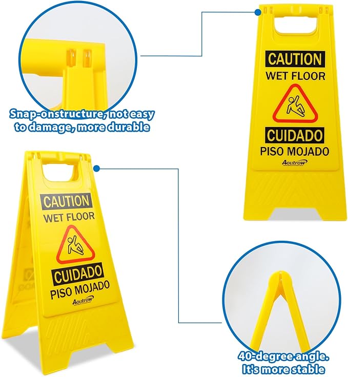 Caution Wet Floor Sign, （L:17.12in W:8.38in H:0.94in）2-Sided Foldable Safety - Image 2