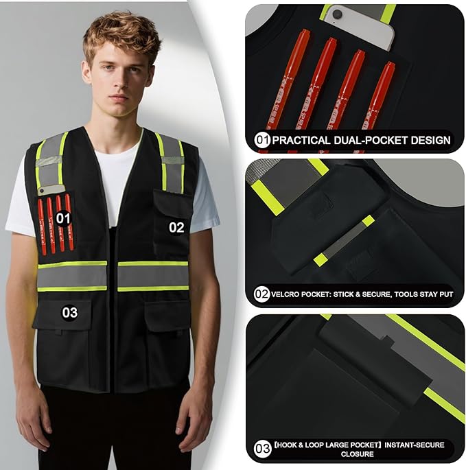 BeautyWill 10/20 Pack Custom Logo Safety Vest, Bulk High Visibility Class 2 - Image 2