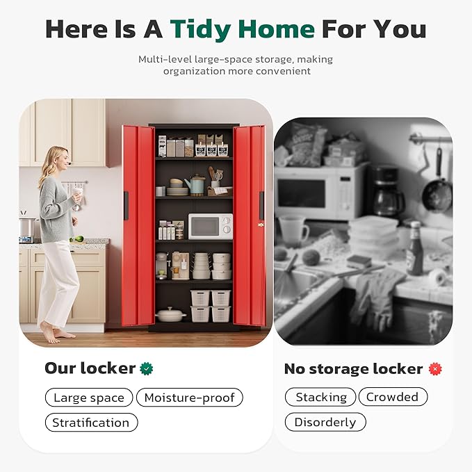 Greenvelly Metal Storage Cabinet, Lockable Steel Cabinets - Image 5