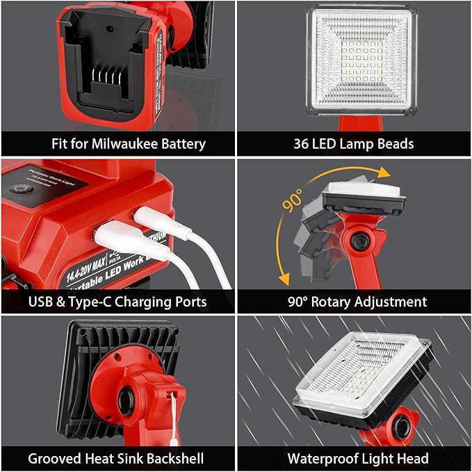 25W 2000LM Cordless LED Work Light - Image 2