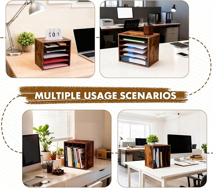 EMERIT Paper Organzier Wood Desktop Organizer Storage Letter Tray File Sorter - Image 6