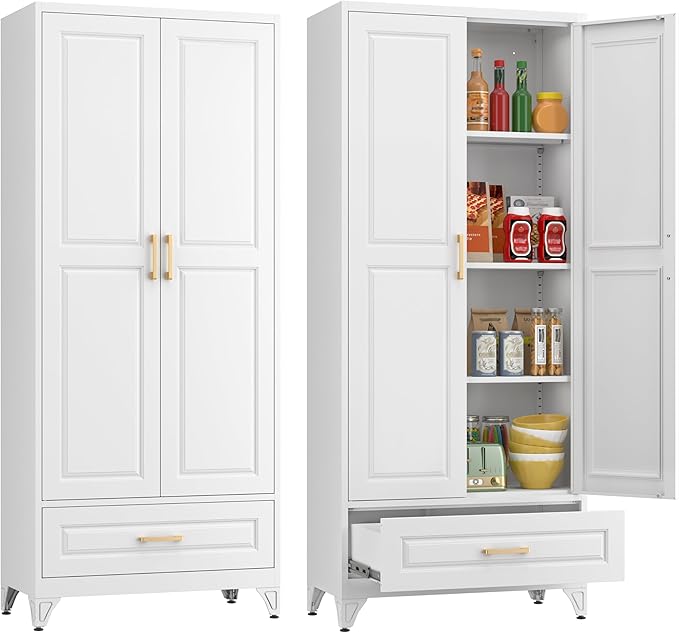Kitchen Pantry Cabinet with Drawer, Metal Storage Cabinets with Doors and by POLUP