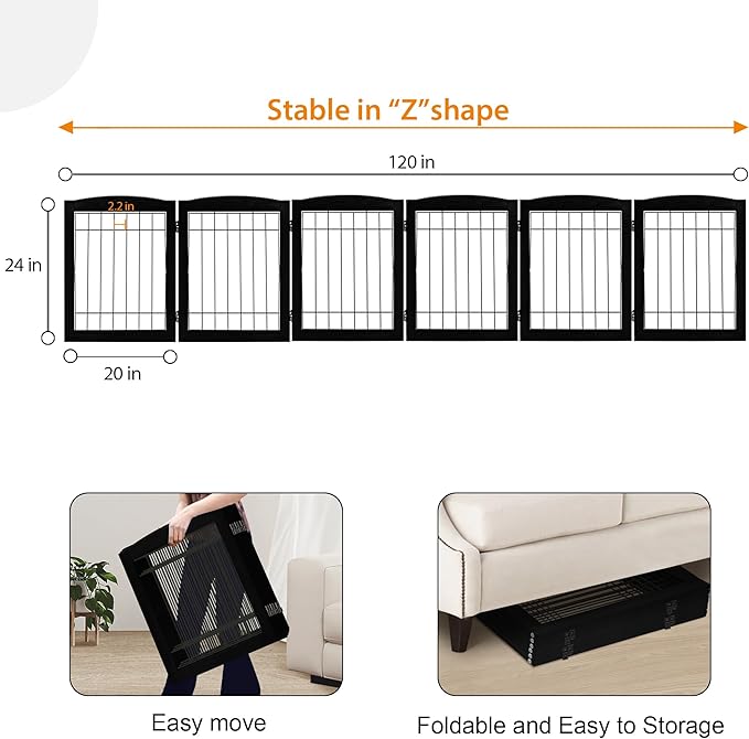 LZRS 6-Panel Extra Wide Wooden Freestanding Dog Gate: Foldable Solid Wood and - Image 5