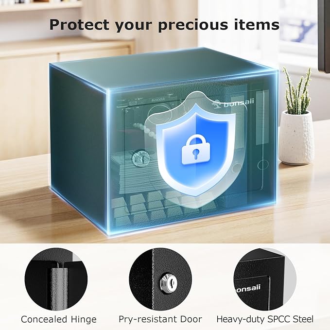 Bonsaii Safe Box with Key Lock, Steel Security Lock Box, 0.23 Cubic Feet - Image 2