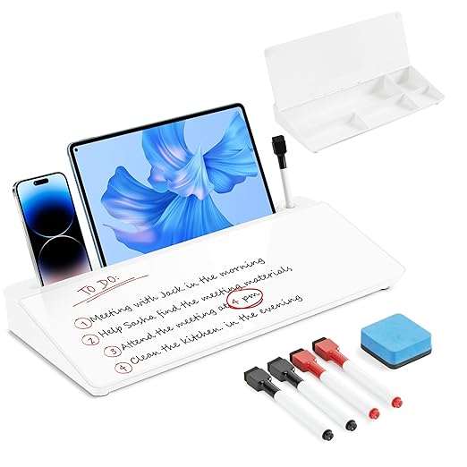 Glass Desktop Whiteboard with Storage, Desk Dry Erase Board Small White Board by Unknown