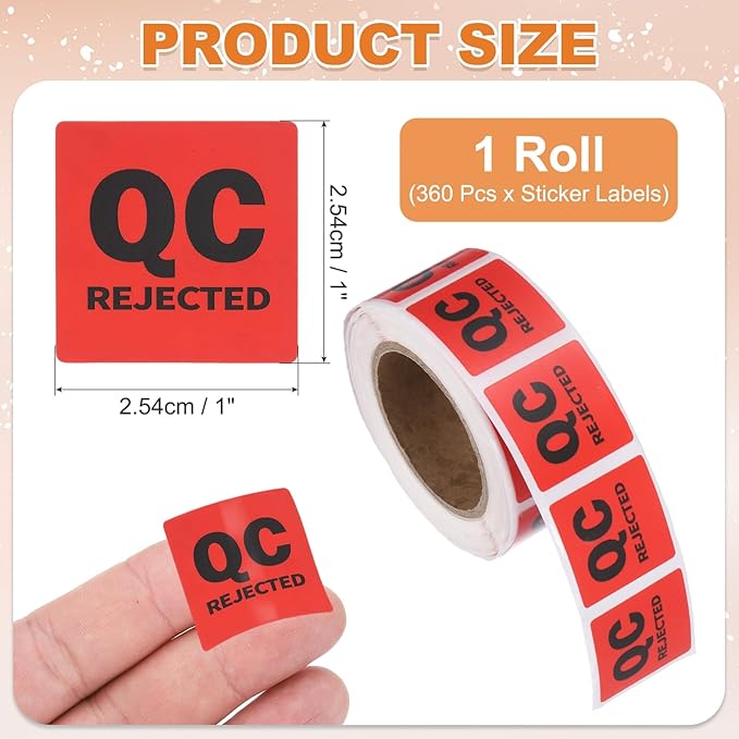 PATIKIL 360 Pcs 1 Roll QC Rejected Labels, 1 Inch Square Inventory Control - Image 2