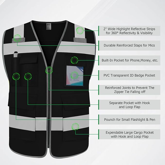 TCCFCCT Construction Vest 5 Pockets Reflective Safety Vest - Image 3