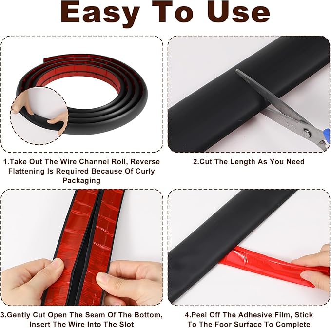 16.4 FT Floor Cord Cover, Self Adhesive Cord Hider, Hide Electric Wire on Carpet - Image 6