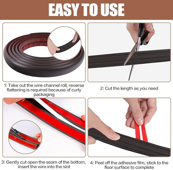 Floor Cord Cover Self Adhesive Cord Hider, 20FT Cable Management, Extension - Image 8