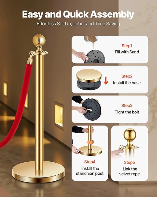 VEVOR Stanchions and Velvet Ropes 6Pcs, Hollow Base - Image 4