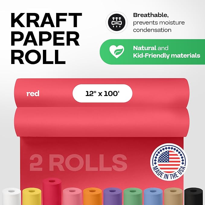 12" x 1200" Christmas Red Kraft Paper Roll, Kids' Arts & Crafts, School Projects - Image 2