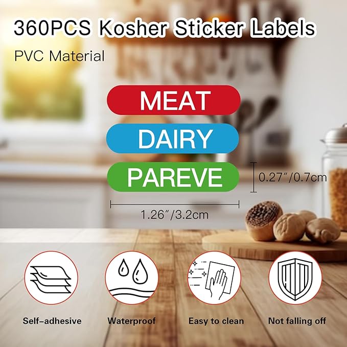 360PCS Kosher Labels for Kitchen, Color Coded Meat Dairy Pareve Stickers - Image 3