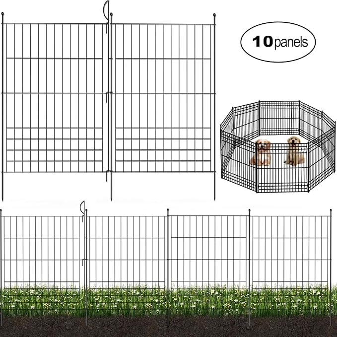 No Dig Fence Outdoor Dog Fences 10 Panels, 32in x 24.6 ft Decorative Metal - Image 8