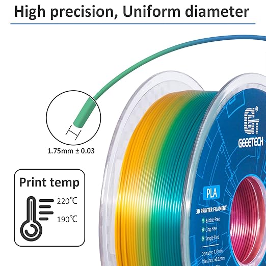 Geeetech Rainbow PLA Filament 1.75mm, 3D Printer Multicolor Filament, Color - Image 3