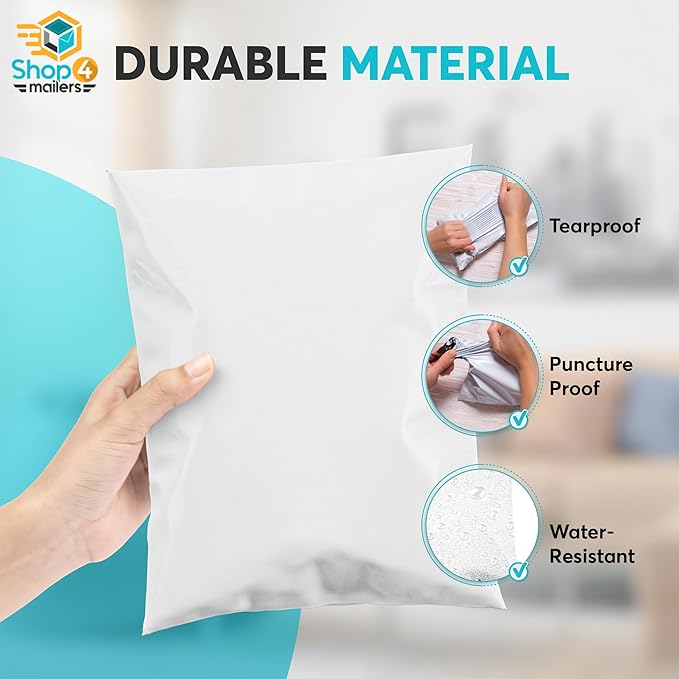 Shop4Mailers Glossy White Plastic Self Seal Poly Mailer Flat Bags Waterproof - Image 5