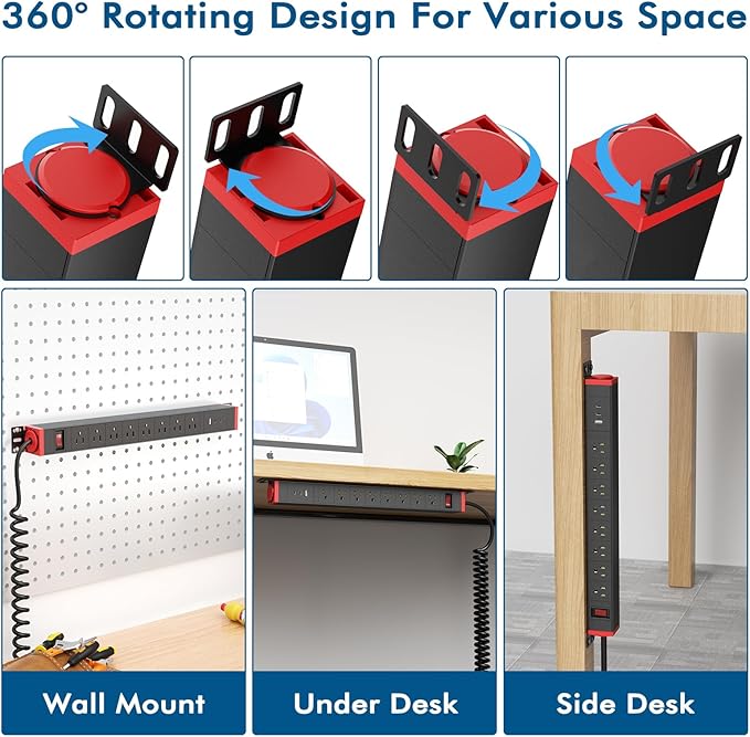 8 Outlet Surge Protector Power Strip, 360° Rotatable Mounting, PD 20W USB C - Image 4