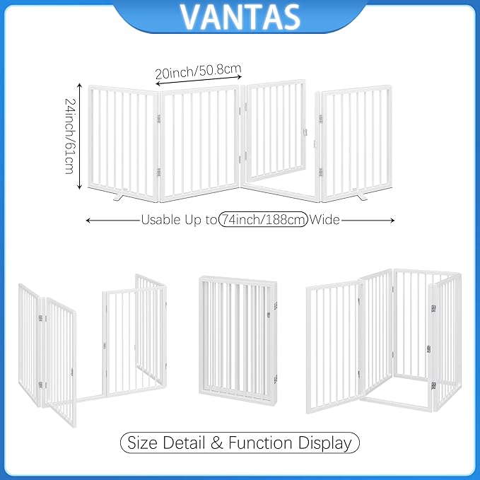 Vantas Folding No-Assembly Metal Pet Gate 80" Wide, Freestanding Accordion - Image 7